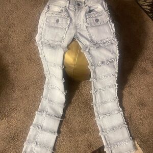 Trendy Distressed Light Gray Men's Stacked Jeans